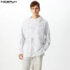 Fashion Well Fitting Tops INCERUN New Men's Striped Scarf Collar Design Shirt Leisure Male Hot Selling Long Sleeved Blouse S-5XL