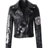 Ailegogo Streetwear Women Slim Fit Graffit Print Short Pu Fuax Leather Jacket Moto Biker Female Zipper Belt Coat Chic Outwear
