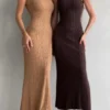 Women's Elegant Dress 2025 Autumn Winter Latest Temperament Knitted High Neck Sleep Tight Skirt Skinny Maxi Dress Long Skirt