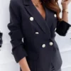 French Elegant Suit Jackets Simple Temperament Long Sleeved Solid Color Double Breasted Suit Jackets Urban Women's Suit Jackets